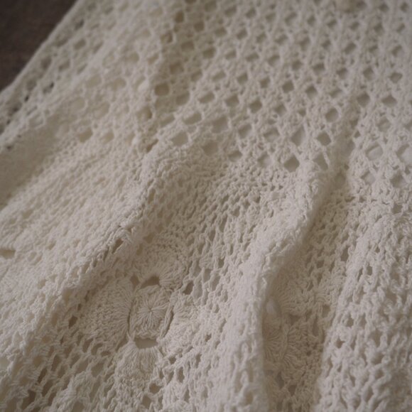 Boston Proper hippie Boho White Crochet drawstring stretch waist Skirt sz M - Picture 6 of 8